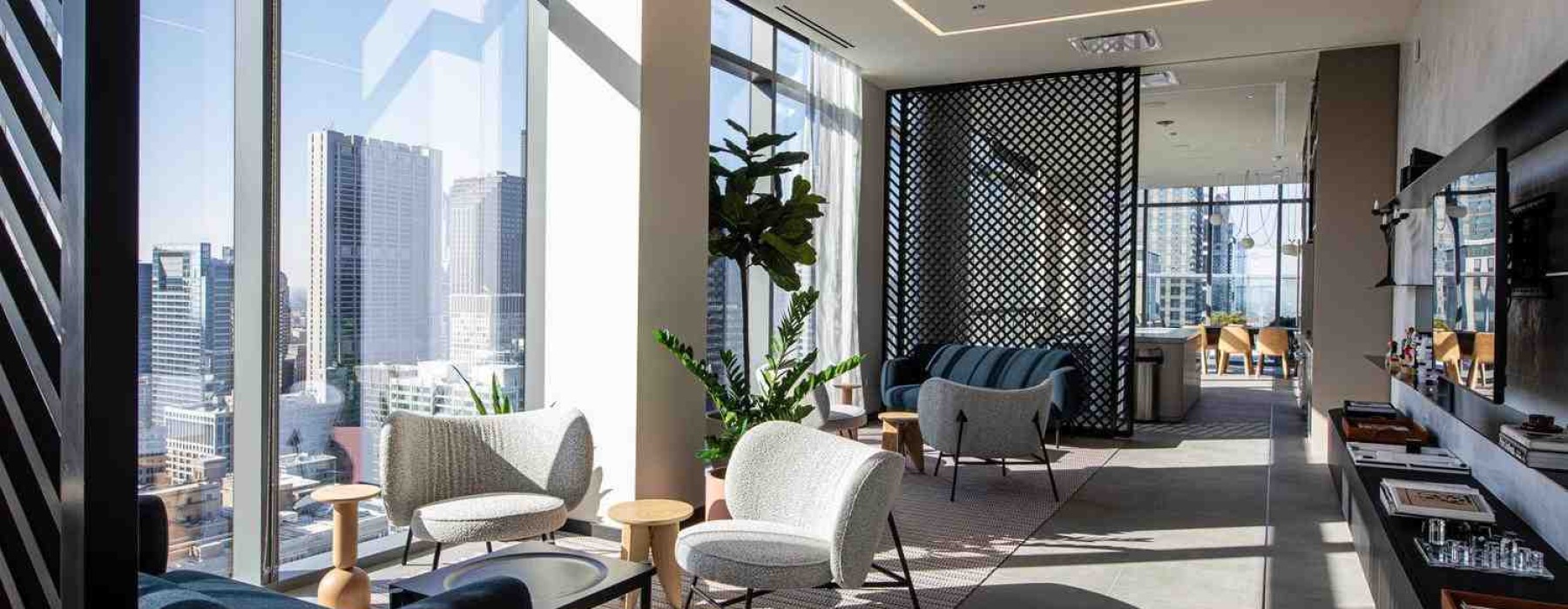 luxury apartments with spa lounge steam room wellness Downtown Chicago river views