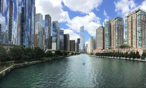 modern Chicago skyline along the riverEdit ImageAdd to chat Image Alt Text: modern Chicago skyline along the river