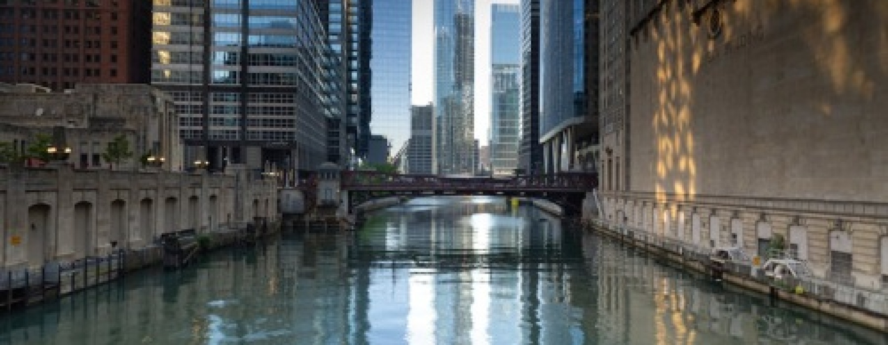 Chicago skyline and downtown apartment towers with river views