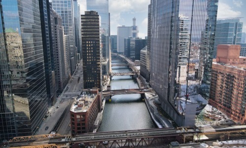 Chicago skyline with river and downtown high-rises - chicago apartment buildings