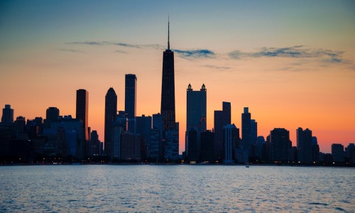 Chicago skyline at sunset - Chicago luxury apartment rentals
