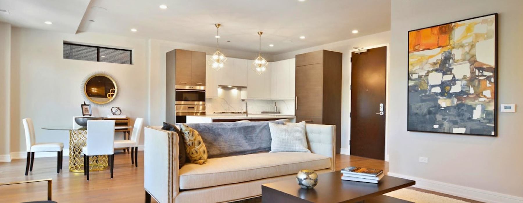 modern furnished chicago apartment living room - furnished apartments chicago il
